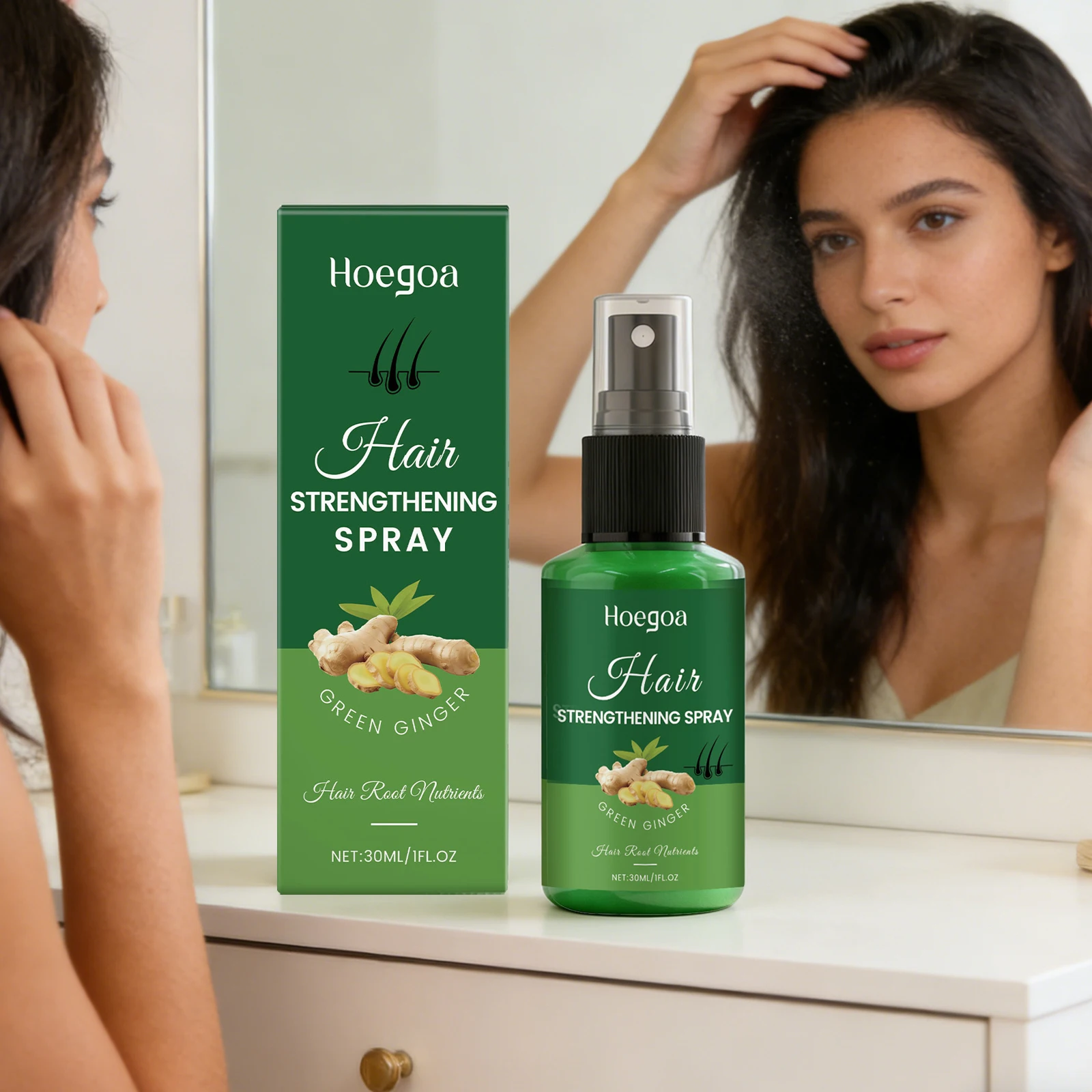 

Hoegoa Ginger Hair Growth Spray Anti-Hair Loss Strengthening Thickening Scalp Treatment Repair Prevent Baldness Dense Hair Spray