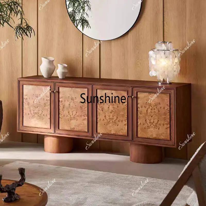 Medieval style tree tumor bark pattern side cabinet against the wall entrance counter