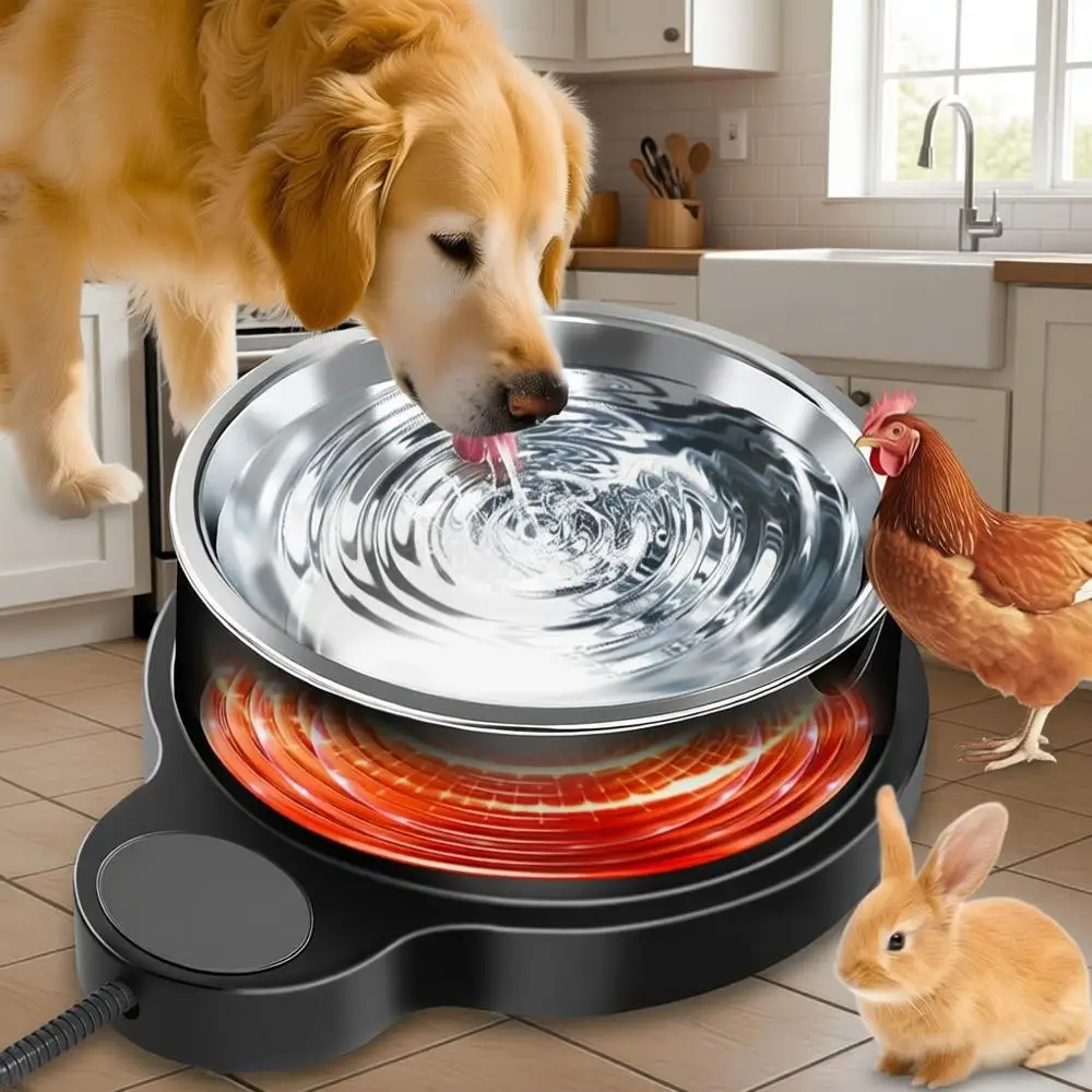 

Heated Water Bowl for Outdoor Pets with 3 Temperature Settings & 12H Timer, 50 oz Removable Stainless Steel Bowl, 79 Anti-Chew C