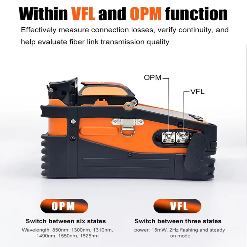 Sm & Mm Automatische Vezel Optische Fusie Lasmachine Zes Motor Kern Uitlijning Splicing 5S Verwarming 15S Integreren Visuele Fout Locator