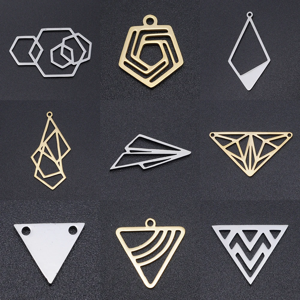 

10Pcs/Lot Stainless Steel Hollow Triangle Geometry Hexagons Pendants For DIY Necklace Bracelet Making Fashion Jewelry