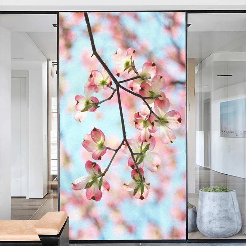 Pink Chrysanthemum Window Film Privacy Frosted Glass Sticker  Decoration  Window Tint