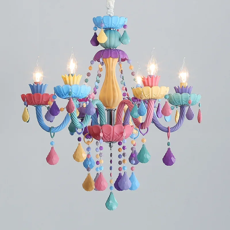 

Macaron Chandelier European Style Children's Room Bedroom Crystal Light Princess Room Light Simple Warm Cafe Restaurant Light