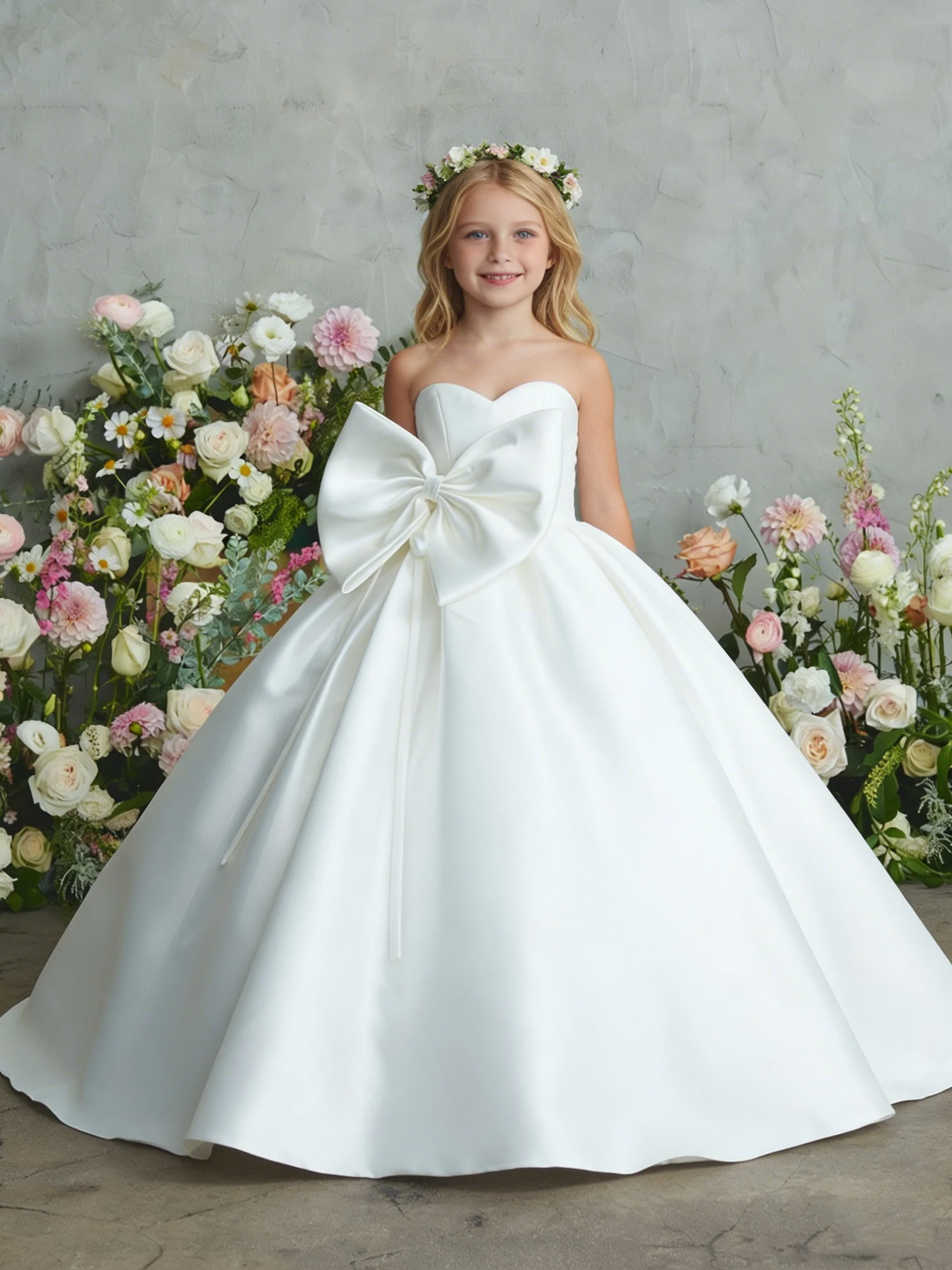 Pink Flower Gierl Dress for Wedding Pearls Beading Tulle Puffy Princess Kids Birthday Party First Communion Ball Gown Customized