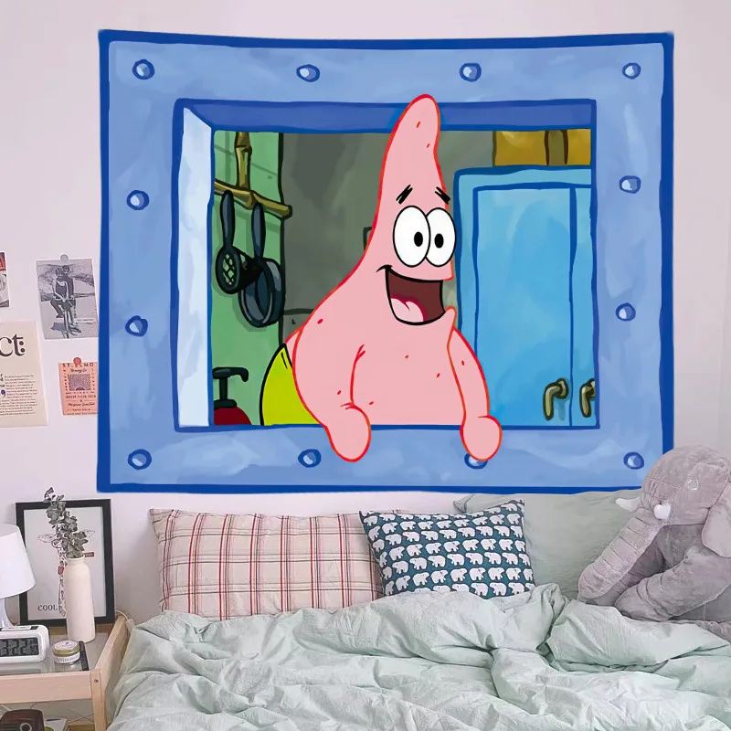 SpongeBob Patrick Star Tapestry Wall Hanging Home Dormitory Bedroom Study Decor Cartoon Cute Background Cloth Decorative Blanket