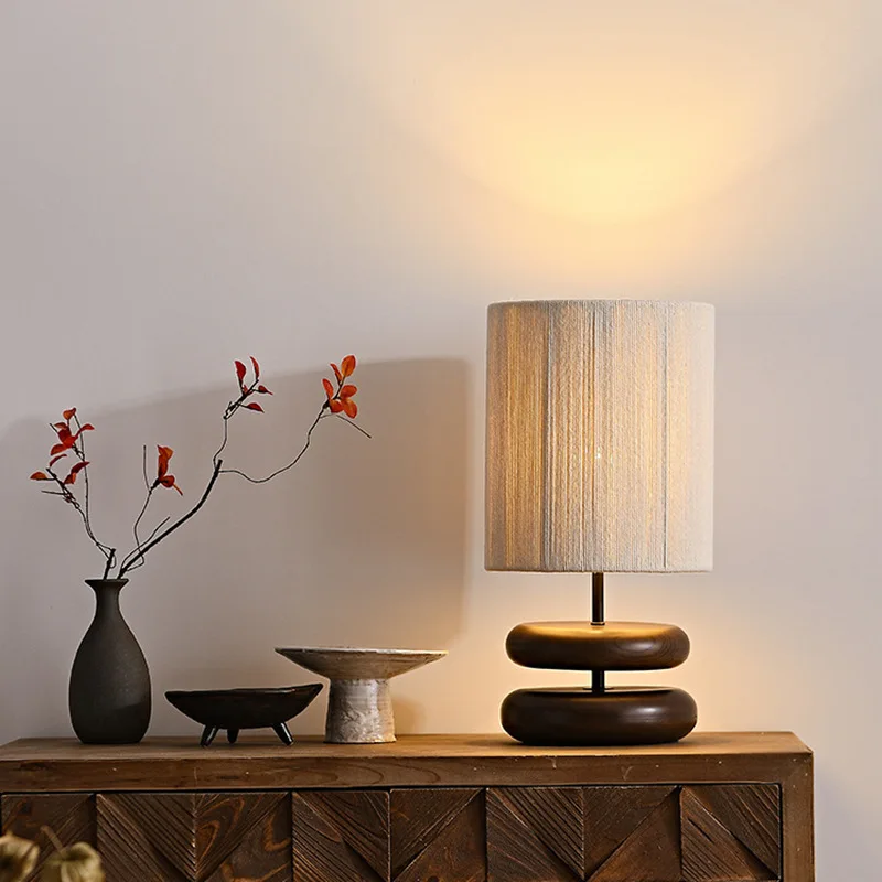Chinese Style Wood Cloth Table Lights E27 Bulb For Bedside Parlor Hotel Desk Lamp With Plug Adapter Drop Shipping