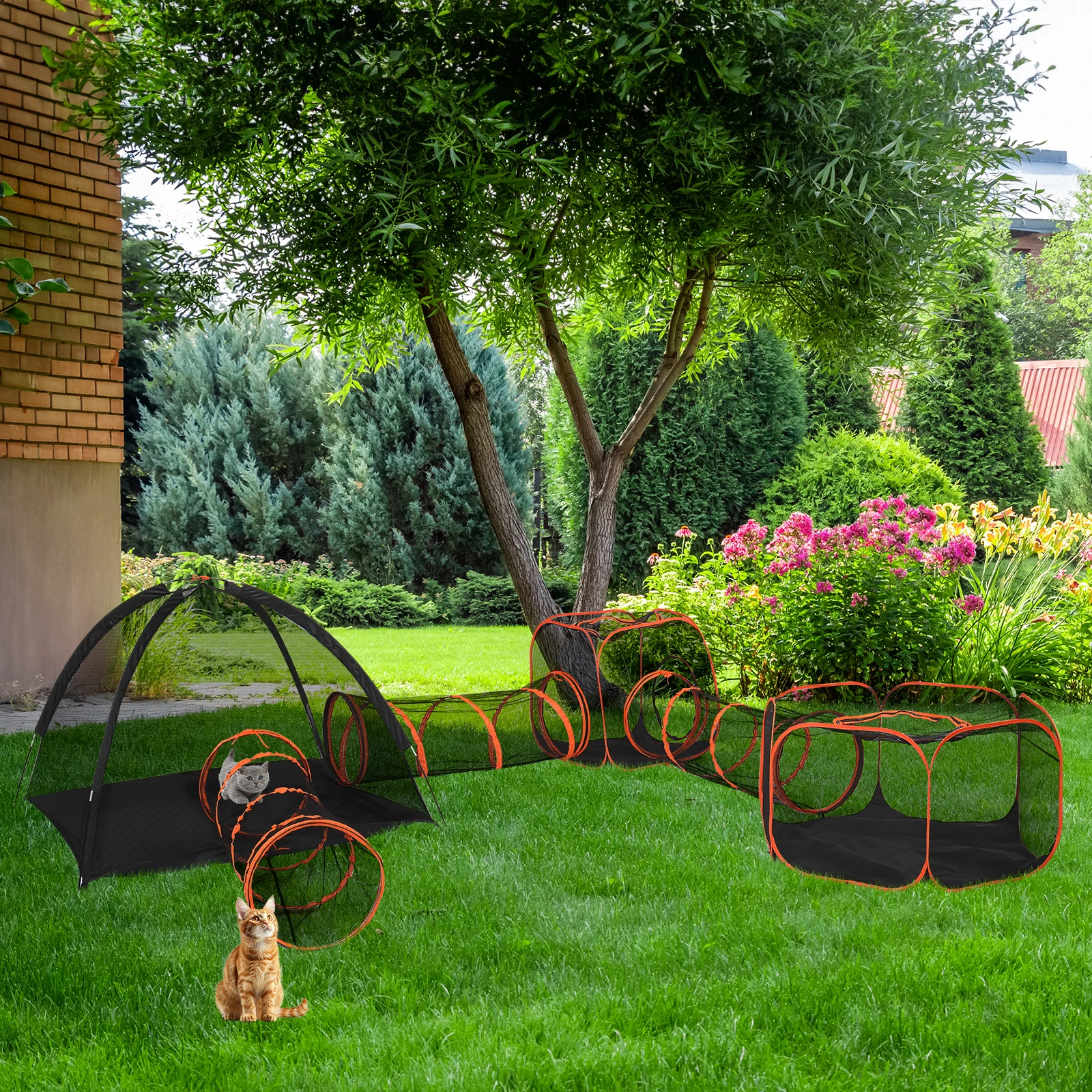 

Portable pet Play Tent with Tunnels for Indoor Outdoor Cats dogs Rabbits Small Animals Orange