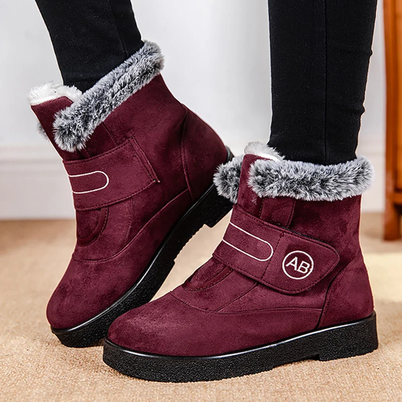 Plus Size 44 Flat Heels Platform Snow Boots Women 2024 Winter Thick Plush Ankle Boots for Woman Hook Loop Anti Slip Cotton Shoes