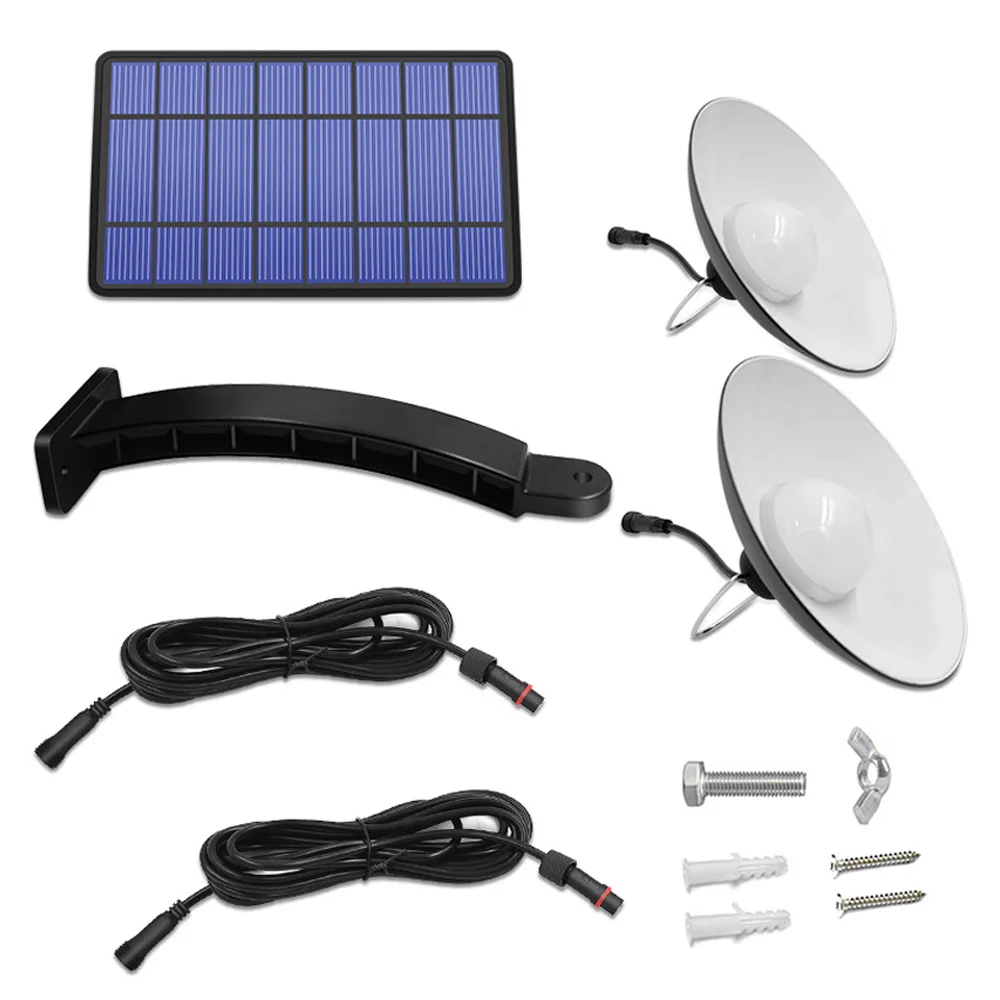 

Dual-Head Solar Pendant Lights IP65 - Auto Dusk to Dawn, 5500mAh w/ 2x9.8ft Cords for Chicken Coop/Barn/Camping (260LM, 180° Adj