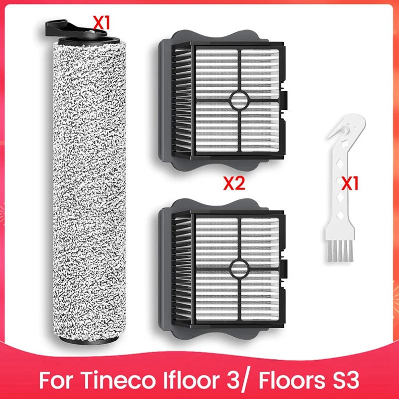 Brush Roller And HEPA Filter Set For Tineco Ifloor 3/ Floor One S3 Vacuum Cleaners Parts Roller Brush Filters