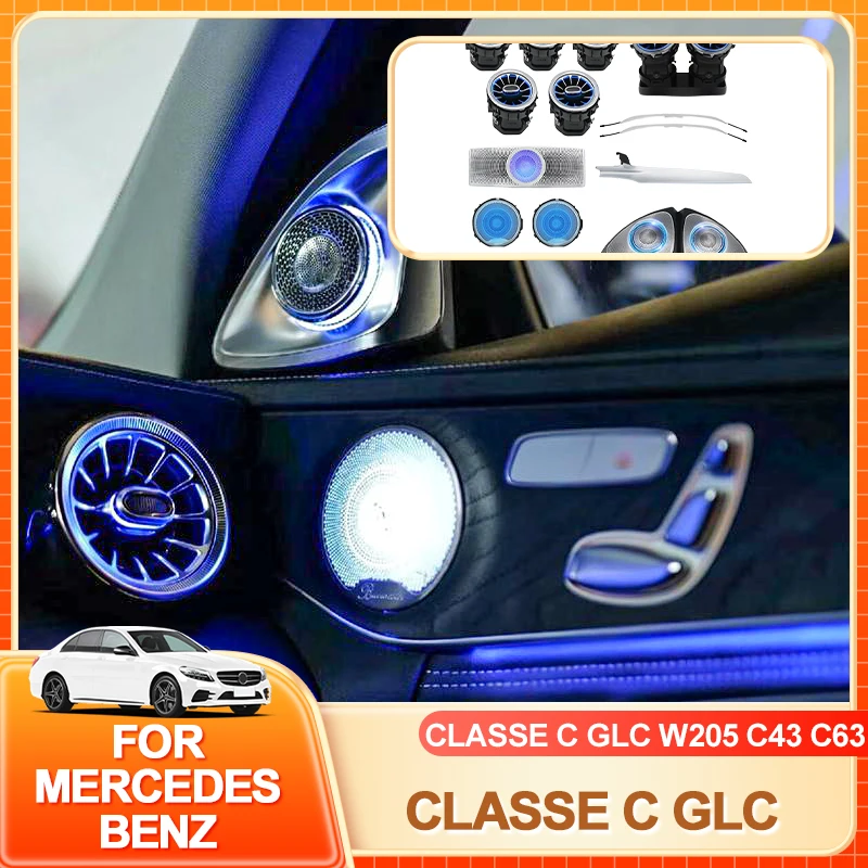 

Внутренние наклейки 3/64 Цветной автомобильный светодиодный светильник для Mercedes-Benz C/GLC Class Coupe W205 C43 C63 X253 Светодиодная крышка дверного динамика