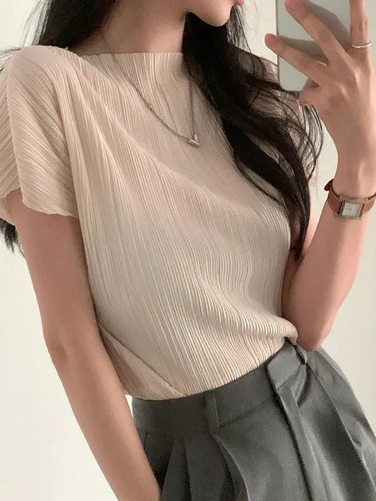 Fashionable round Neck Short Sleeve Loose Women's Base Shirt Chic Gentle Elegant Personality Top Versatile T-Shirt