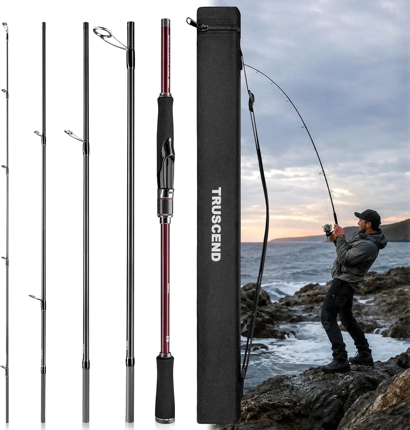 Multi-Piece Fishing Rods, Long Cast Rod with Toray Carbon and Fuji SIC Guides Offering High Sensitivity and Strength, Corrosion-