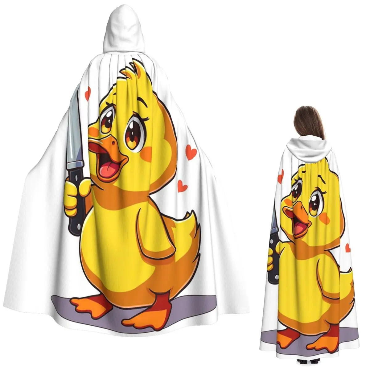 

Забавный и милый аниме-утка с ножом, длинный плащ с капюшоном, средневековый костюм ведьмы, накидка для косплея, Хэллоуин, вечеринка, унисекс для взрослых