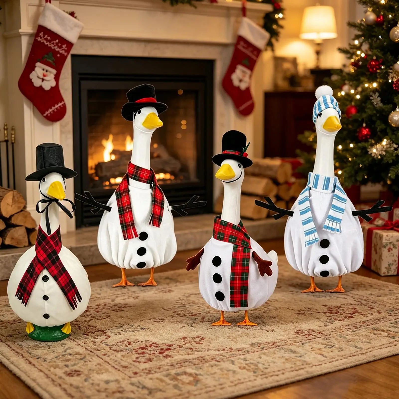 Porch Goose Outfits Christmas 3 Piece Cute Snowman Costume With Scarf Porch Concrete Goose Clothing For 23 Inch Statue Outdoor
