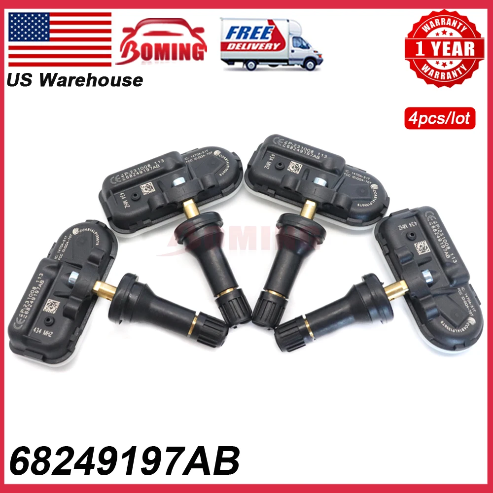 4PCS New Car Tire Pressure Monitor Sensor 68249197AB For Jeep Cherokee Ram 1500 2500 3500 2014-2016 434Mhz 68249197AB 68249197AC