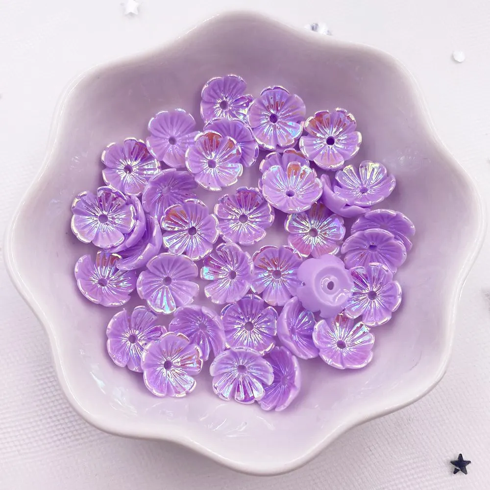 40Pcs 10mm Colorful 3D Flower Nail Art Ab Crystal Rhinestone 1 Hole Buttons Appliques Scrapbook DIY Manicure Accessories Carfts