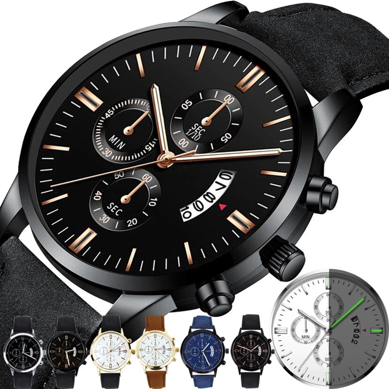 2023 Luxury Men\'s Watch Brand Minimalist Casual Leather Strap Male Quartz Watches Luminous Digital Calendar Wristwatch Men Clock