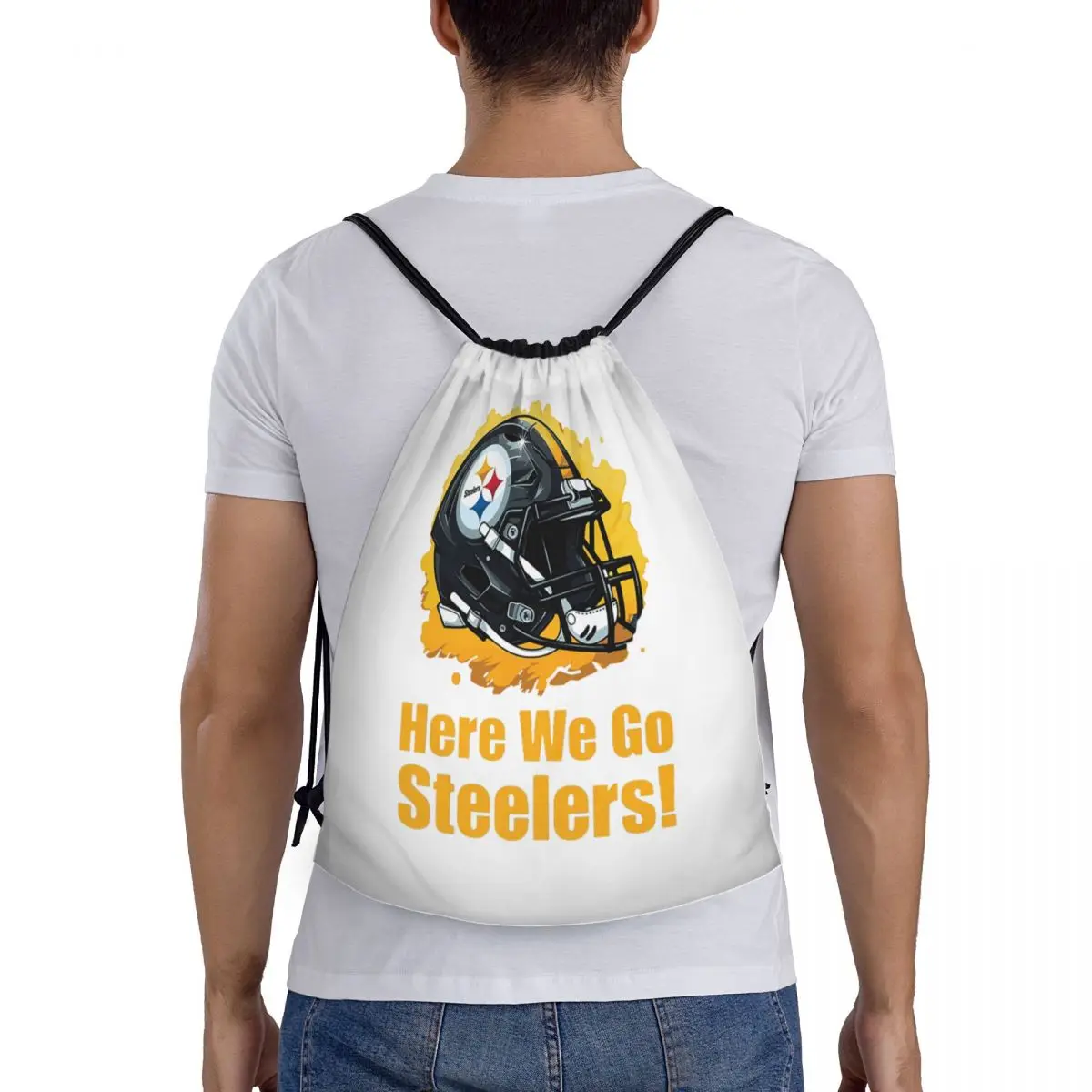 

Steeler Logo Backpacks Casual Drawstring Bundle Pocket Sports Bag Book Bags for Travel Students