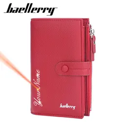 Baellerry-Portefeuille avec nom personnalisé pour femme, porte-cartes, sac à main classique pour femme, portefeuille à fermeture éclair pour fille, qualité supérieure, 15