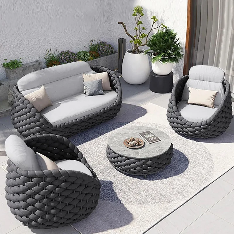 Nordic sofa zewnętrzna rattanowa taras kombinacja dziedziniec balkon rattanowa sofa do salonu lina wypoczynkowa meble do willi