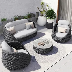 Nordic outdoor sofa rattan terrace combination courtyard balcony rattan living room rope sofa leisure villa furniture