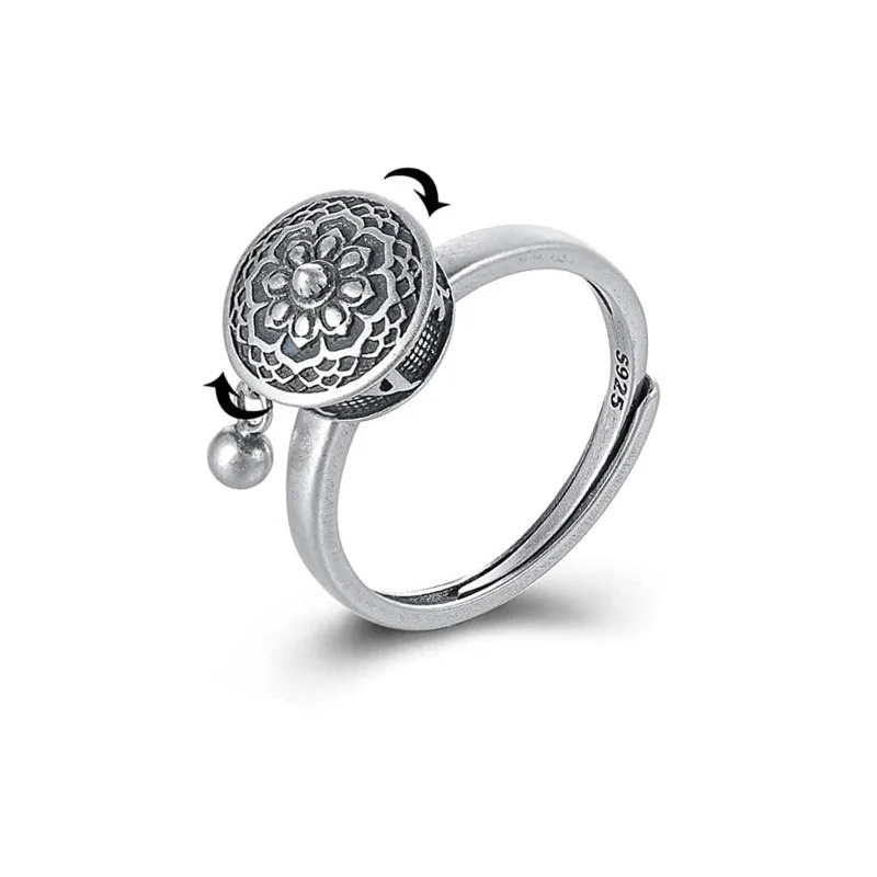 Jisensp Vintage Design Mandala Flower Spinner Rings Jewelry for Women Finger Rings Trend Rotatable Anti Stress Buddhism Ring
