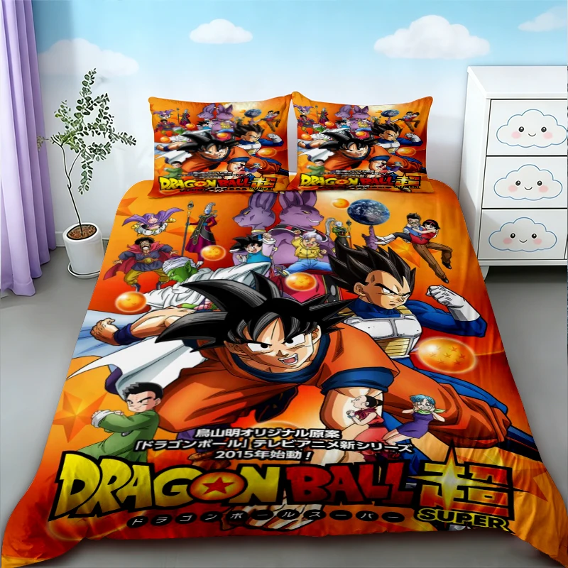 

Cartoon 3pcs Duvet Cover Set Dragon Ball Goku Bedding Set Queen King Size for Bedroom Home Dormitory Decor Gifts