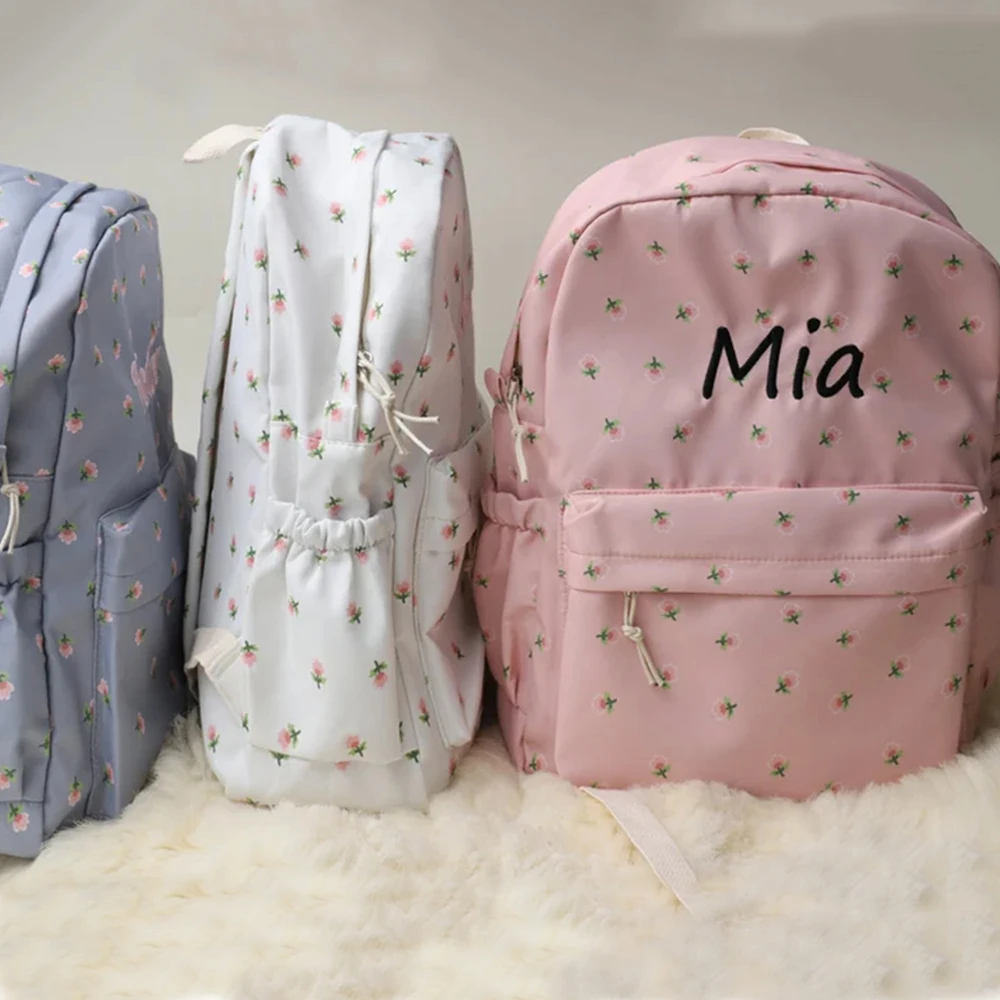 

Floral Girl's Leisure Flower Outdoor Backpack Custom Name Student Floral Schoolbags Personalized Girl Birthday Gift Shoudler Bag