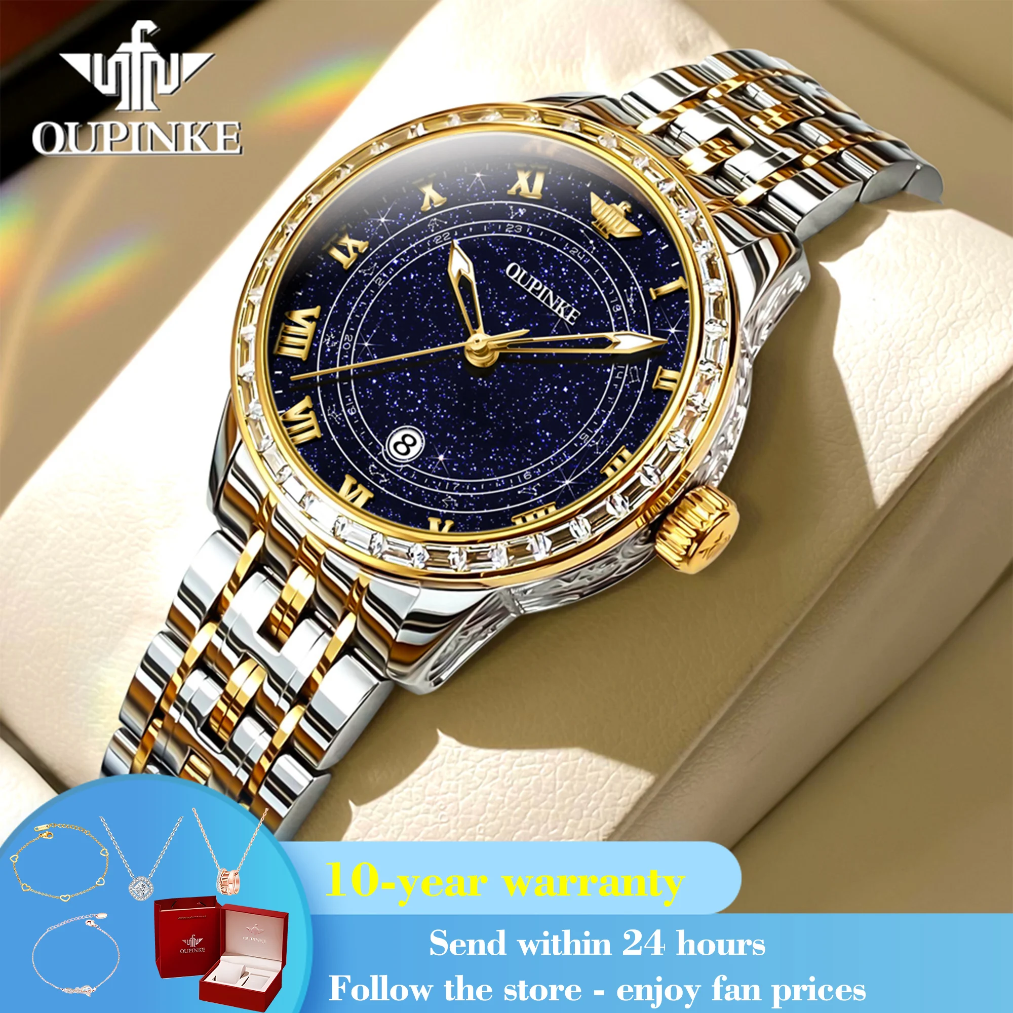 

OUPINKE 3203 Woman Watch Starry Sky Dial Fashion Mechanical Watch For Women Waterproof Date Luxury Original Ladies Wristwatch