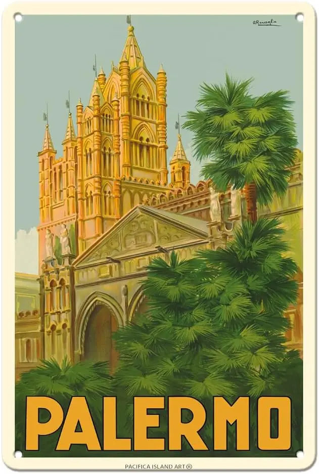 Pacifica Island Art Palermo Sicily Italy - Duomo (Cathedral) - Vintage Travel Poster by Attilio Ravaglia c.1930s - 8 x 12 inch V