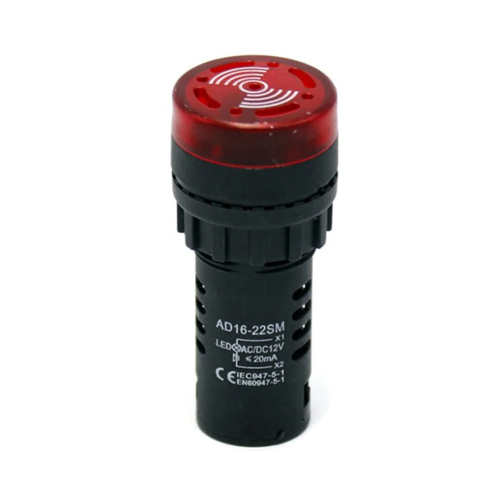 AD16-16SM Buzzer 12V 24V 220V Flash Signal Light Red LED Active Buzzer Beep Alarm Indicator Red 22MM Signal Light