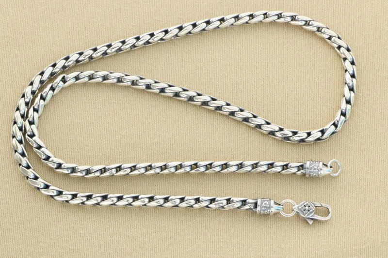 Pure silver necklace, men's trendy brand feel, woven silver chain, rugged and handsome collarbone chain, single chain and handso