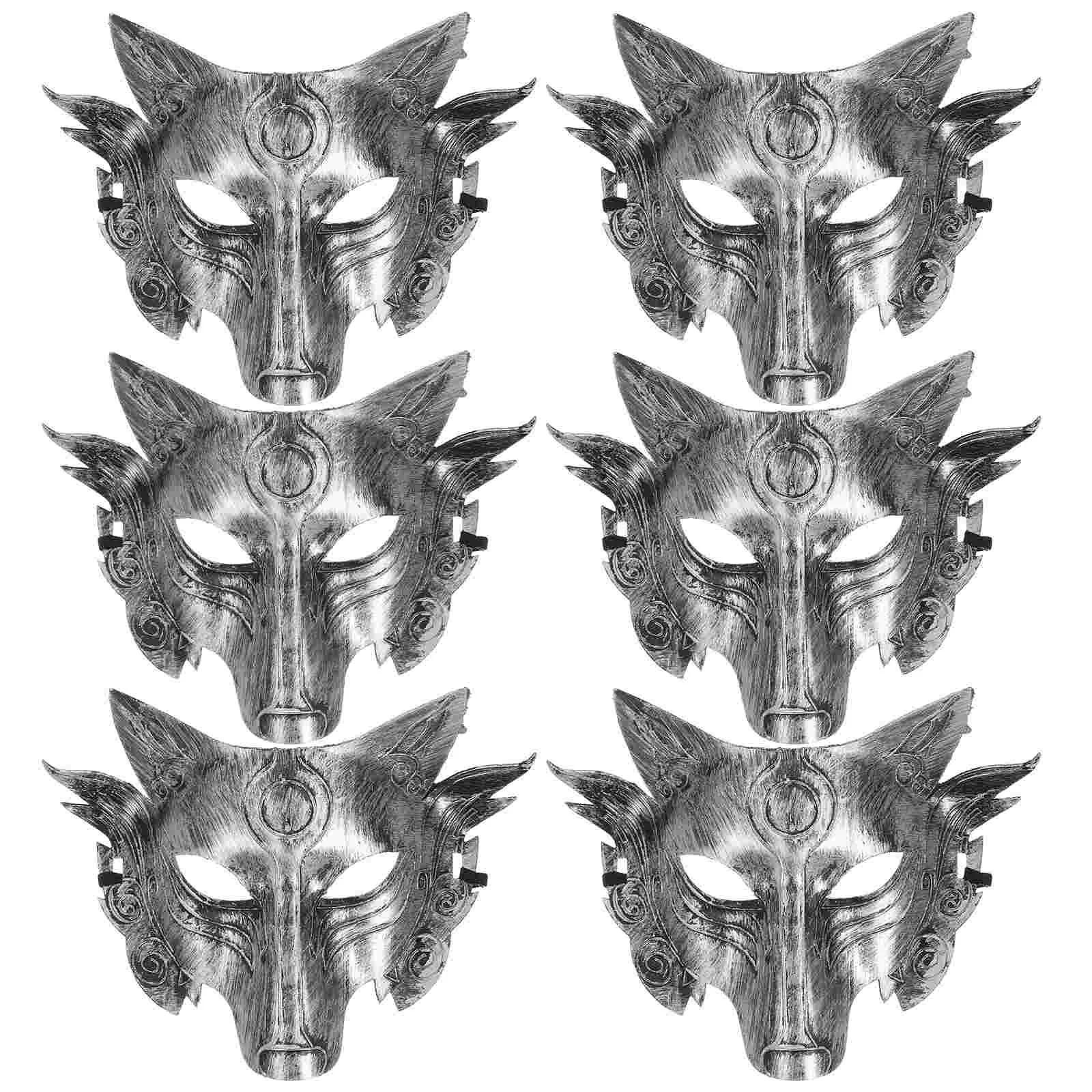 

6 Pcs Wolf Head Mask Halloween Costumes Masquerade Cosplay Makeup for Adults Accessories Plastic