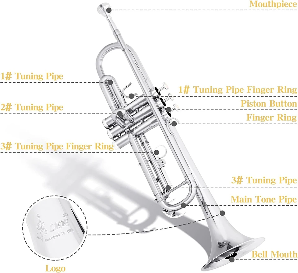 Silver SLADE Bb Trumpet Brass Instrument Standard Brass Trumpet