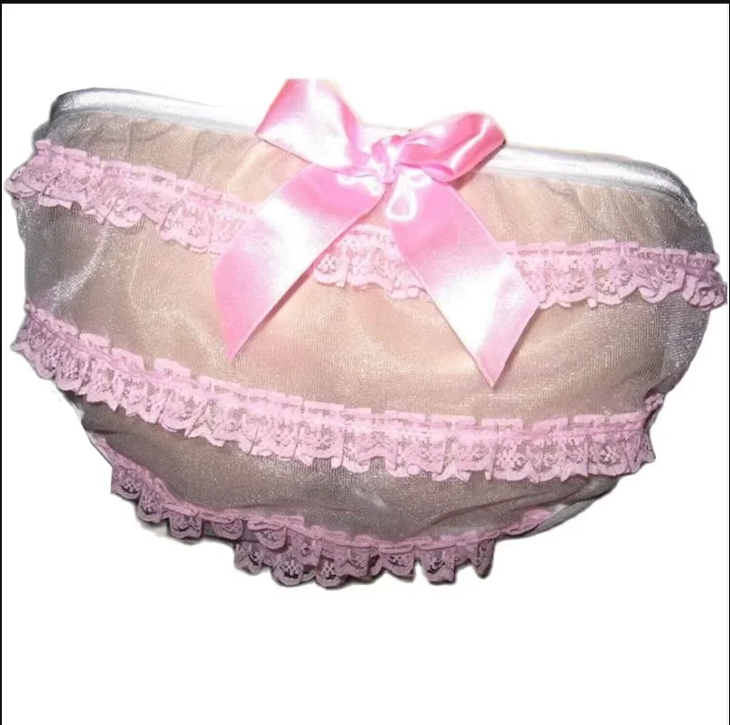 

Fashionable Adult Giant Baby Sexy Girl Pink Organza Bow Lace Edge Dress Lining Sissy Role Play Makeup Ball Maid Crossdressing