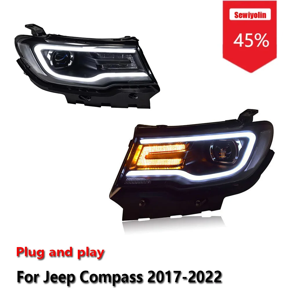 

Sewiyolin Car LED Upgrade Headlight Accessories For Jeep Compass 2017-2022 DRL Brake Turn Signal Lamp Plug and Play