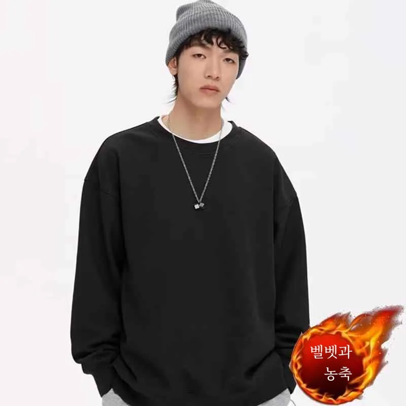 Fleece-lined Waffle Hoodie Men's Spring, Autumn and Winter Solid 2024 Autumn Trendy Loose round Neck Versatile Casual Men