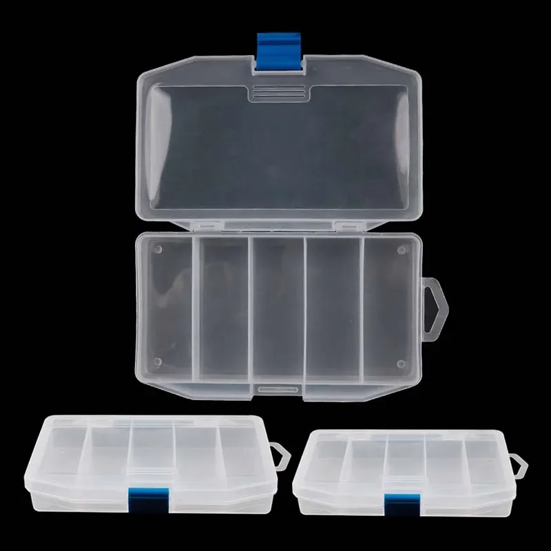 High Quality 5 Compartments Transparent Visible Plastic Fishing Tackle Box Fishing Lure Storage Box Case Fish Tool