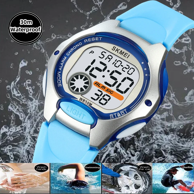 Skmei Student Digital Sport\'s Watches Fashion TPU Strap Waterproof Alarm Clock Kids Boy Girl Colorful Led Chronograph Time