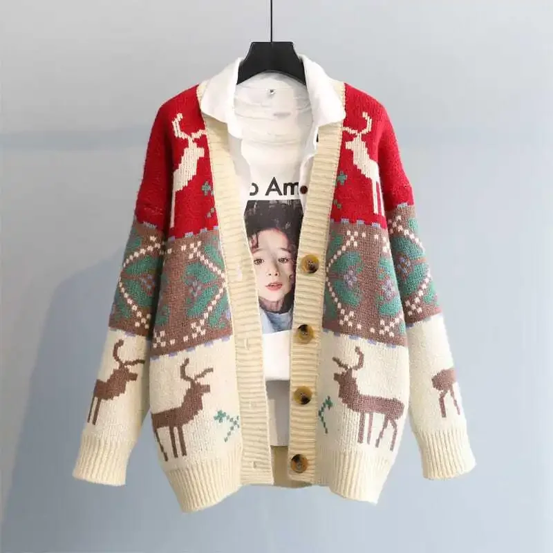 Winter Clothes Women Sweaters Women Cardigan Korean Fashion Kawaii Clothes Christmas Sweater Ms. Christmas Jacket Vintage LJ48