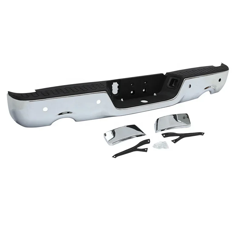 Cutting Style Chrome Rear Bumper Assembly W/ Exhaust Holes W/Sensor Holes For 2009-2018 Dodge RAM 1500