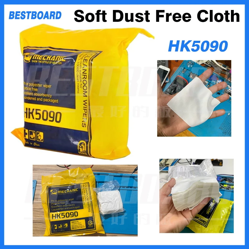 MECHANIC HK5090 10*10cm Dust Free Cloth Soft Cleanroom Wiper Microfiber Wipe Non-dust Fabric Clean LCD Repair Cloth for Phone