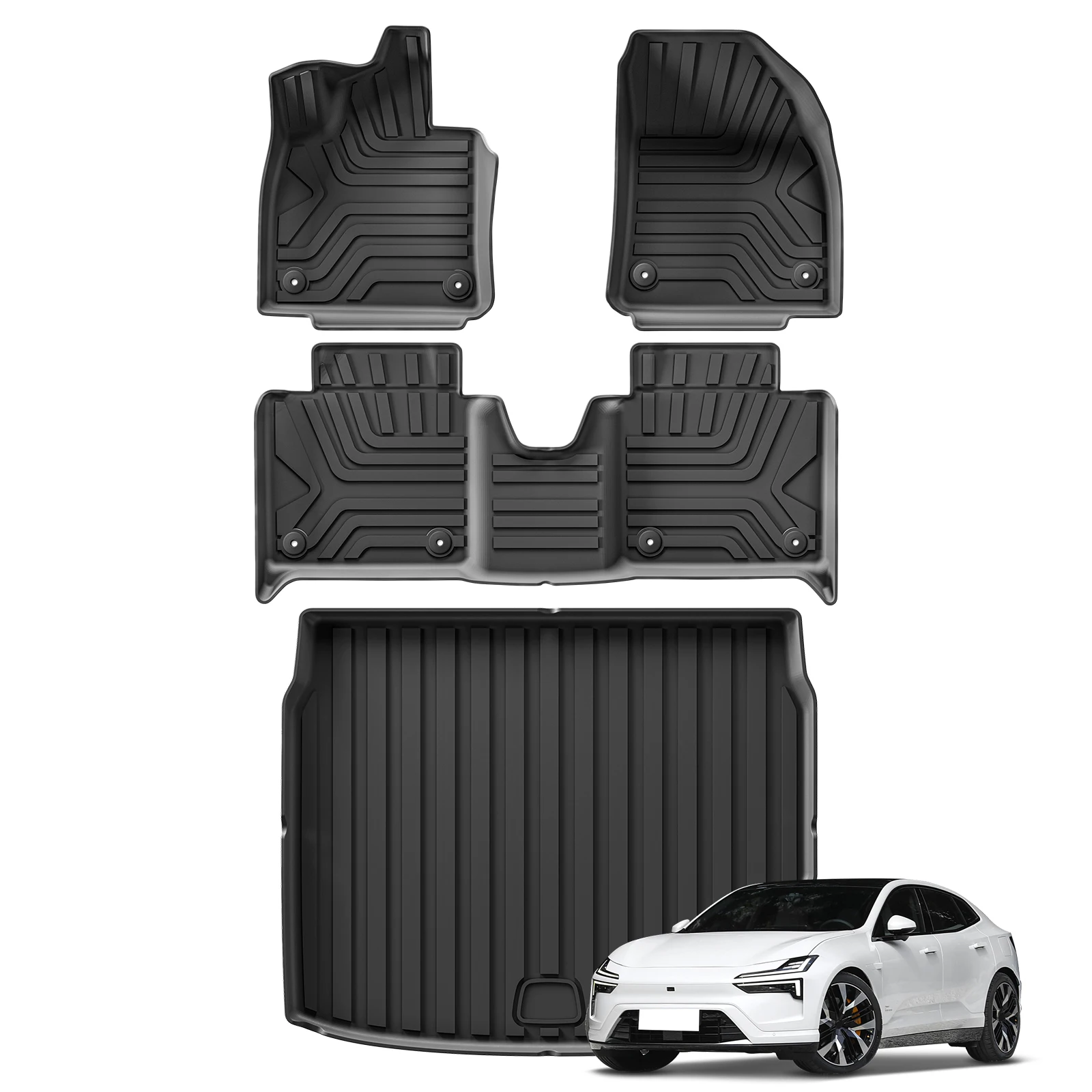 for Polestar 4 2023 2024 Car Floor Mats Cargo Liner Trunk Pad TPE 3D Foot Mat Waterproof Odorless Tray Set BLACK Left Rudder