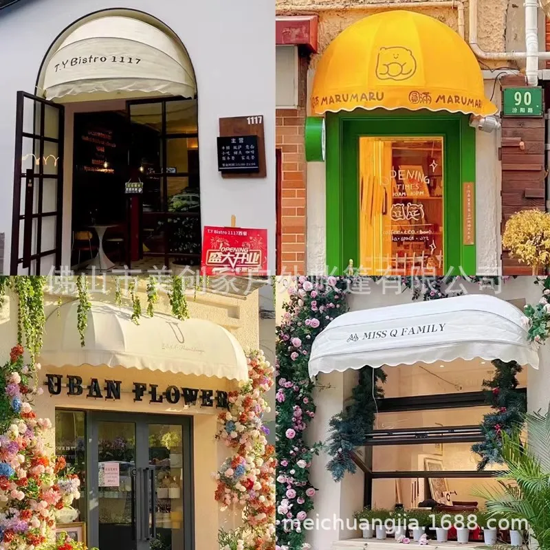 French curved canopy door head decoration fixed trapezoidal awning shop folding semi-circular watermelon canopy window canopy