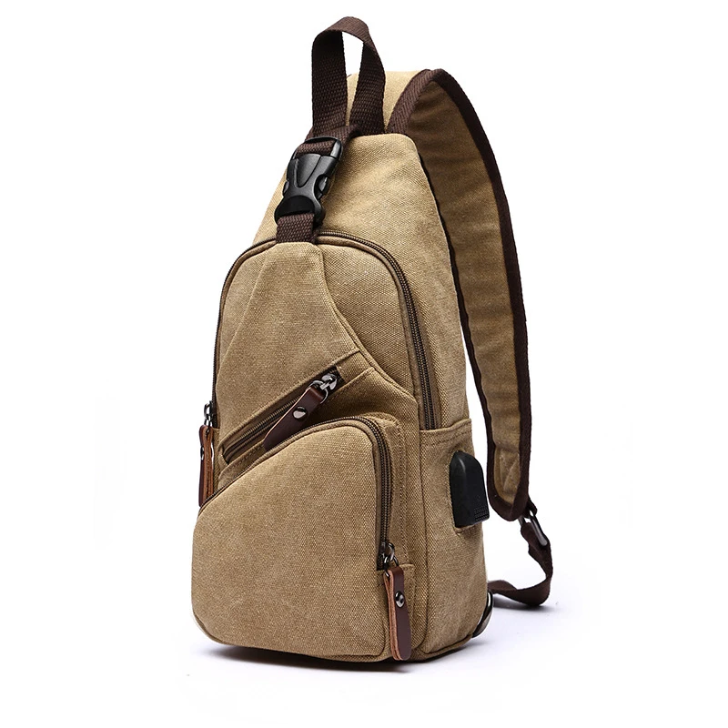 New Men\'s Casual Crossbody One Shoulder Backpack Fashion Sport Travel Multifunctional USB High Quality Canvas Chest Bag Business