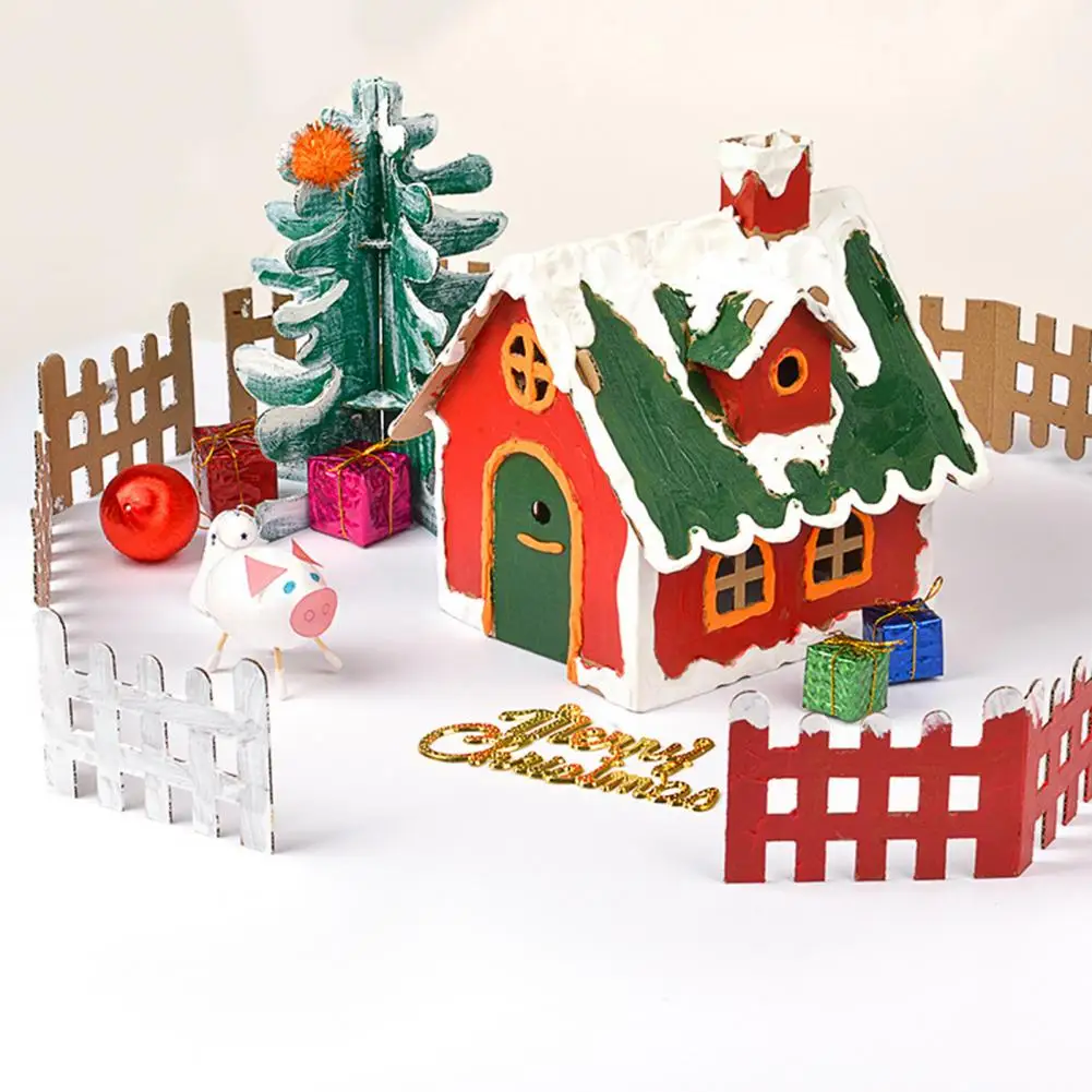 Paper Christmas House Xmas Tree Buildings DIY Assembly Kit Children Interesting Handmade House Model Paper Puzzle Party Decor