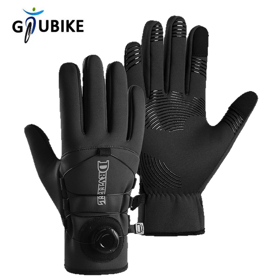 GTUBIKE Men's Winter Thermal Cycling Gloves with Rotating Lacing Buckle Water Repellent MTB Motorcycle Warm Sports Gloves