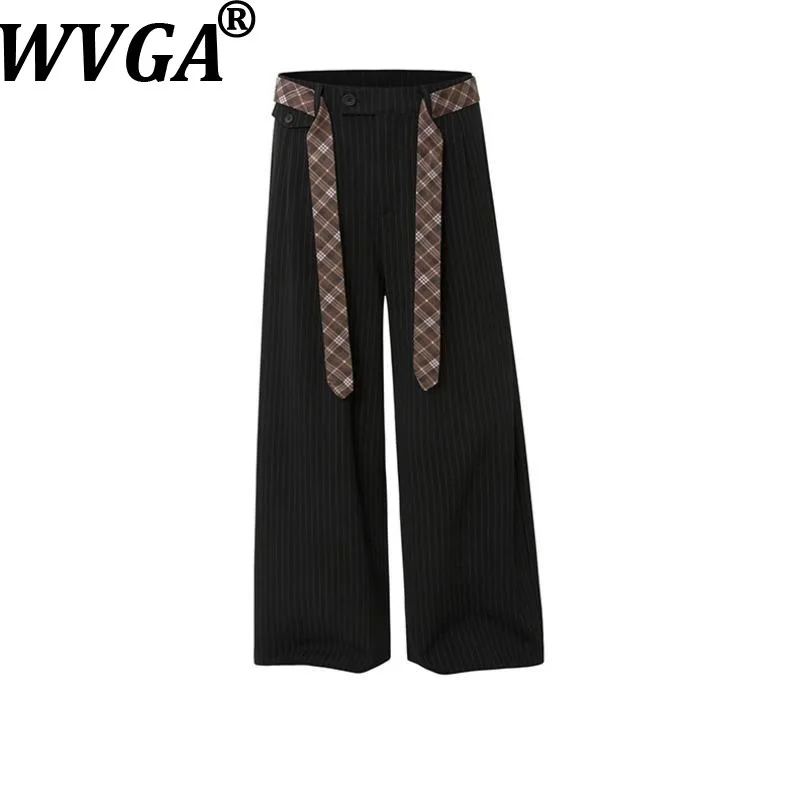 

WVGA Spring Autumn New Men's Tide Color-Block Tie Striped Trendy Straight Niche Chic Casual Suit Pants Streetwear Ins Y2K W18537
