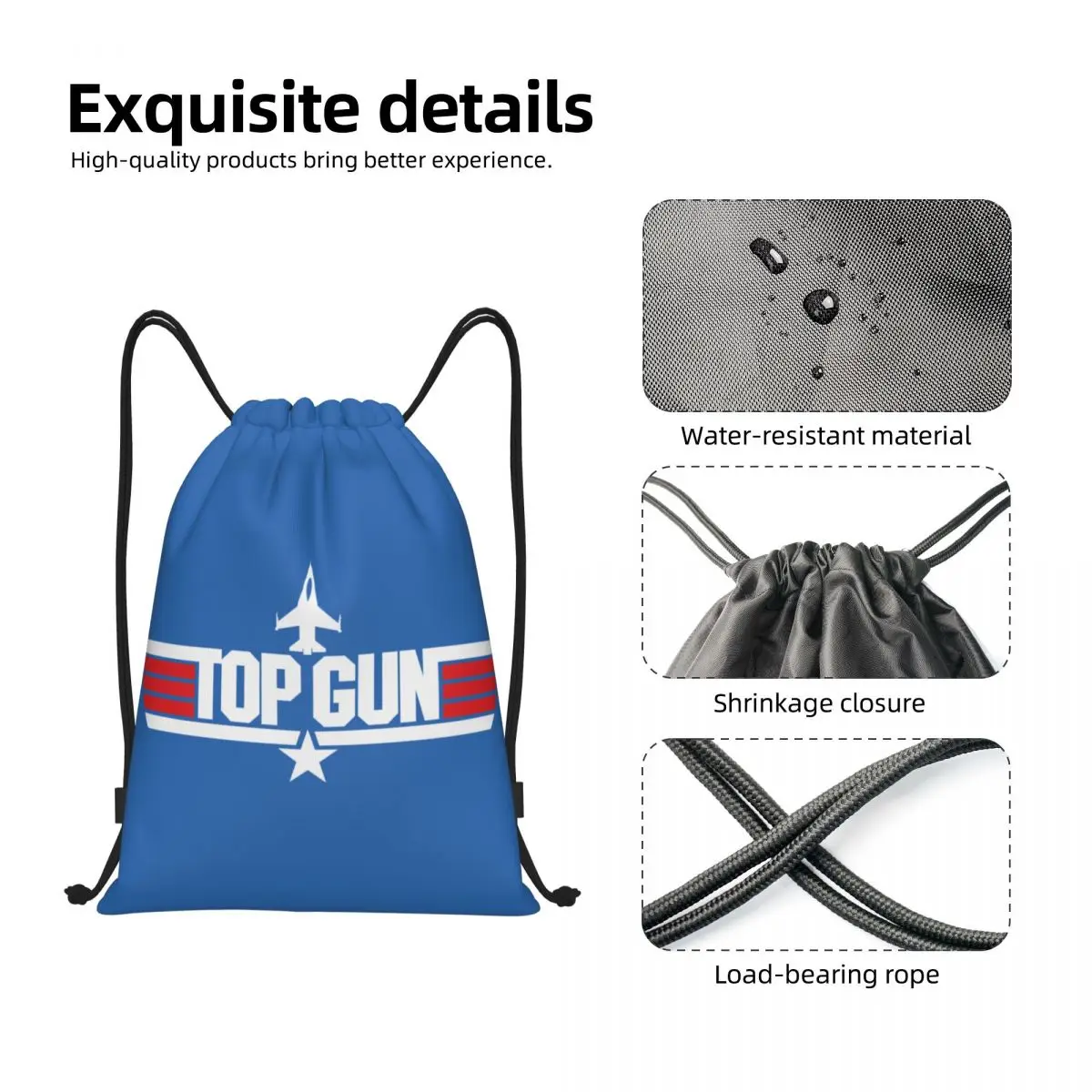 Maverick Film Top Gun Drawstring Sacos Mulheres Homens Portátil Ginásio Esportes Sackpack Compras Armazenamento Mochilas